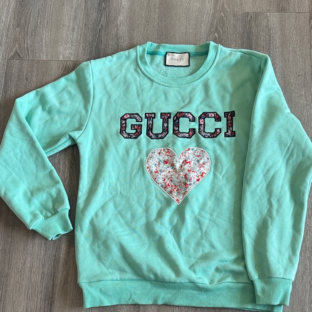 Gucci Aqua Sweatshirt with Floral Heart